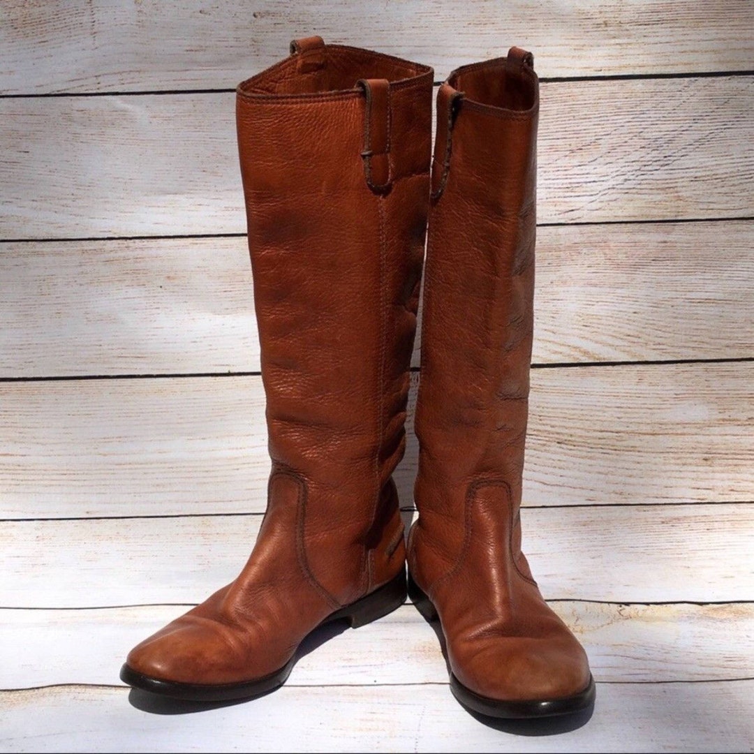Vintage ITALIAN LEATHER Riding Boots 6.5 Cognac Brown Saddle Leather
