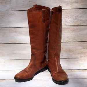 Vintage ITALIAN LEATHER Riding Boots 6.5 Cognac Brown Saddle Leather Women&#39;s EU 37 Artisan Crafted Very Rare