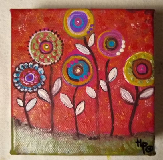 Small abstract art on canvas, Pink painting