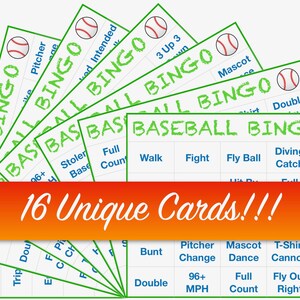 Baseball Bingo!  16 Cards