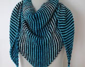 Crochet triangle knit shawl, Turquoise scarf, Cosy big scarf, Silky shawl wrap