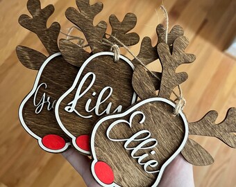 Personalized Stocking Tag - Personalized Christmas ornament - Christmas gift tag - Reindeer ornament - reindeer stocking tag