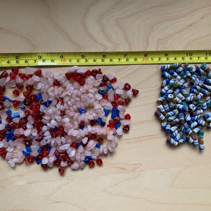 Assorted Beads, Lapis, Rose Quartz, and Red Glass Chips AND 80+ Sand Cast Beads