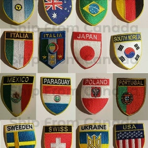 Emblème de drapeau de pays de haute qualité, patchs brodés en fer sur bouclier 2 X 2,5 Nouveau image 1