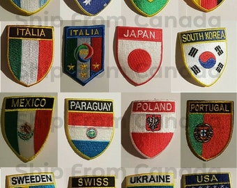 High Quality Country Flag emblem Embroidered Iron On Shield Patches 2"X2.5" - New