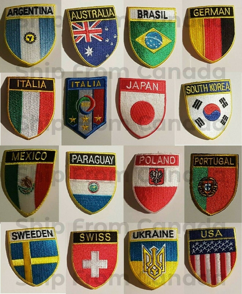 Emblème de drapeau de pays de haute qualité, patchs brodés en fer sur bouclier 2 X 2,5 Nouveau image 1