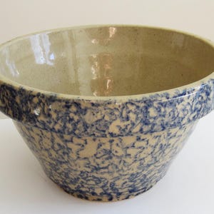 Robinson Ransbottom Roseville 8 Inch Mixing Bowl Vintage Blue Spongeware Stoneware Mixing Bowl Made in USA