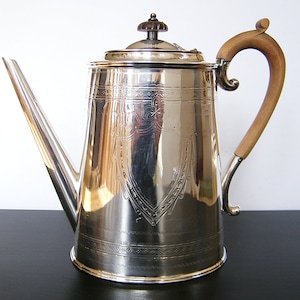 Antique Atkin Brothers Silver Plated Drum Teapot, Victorian Teapot with Wooden Handle cca 1880