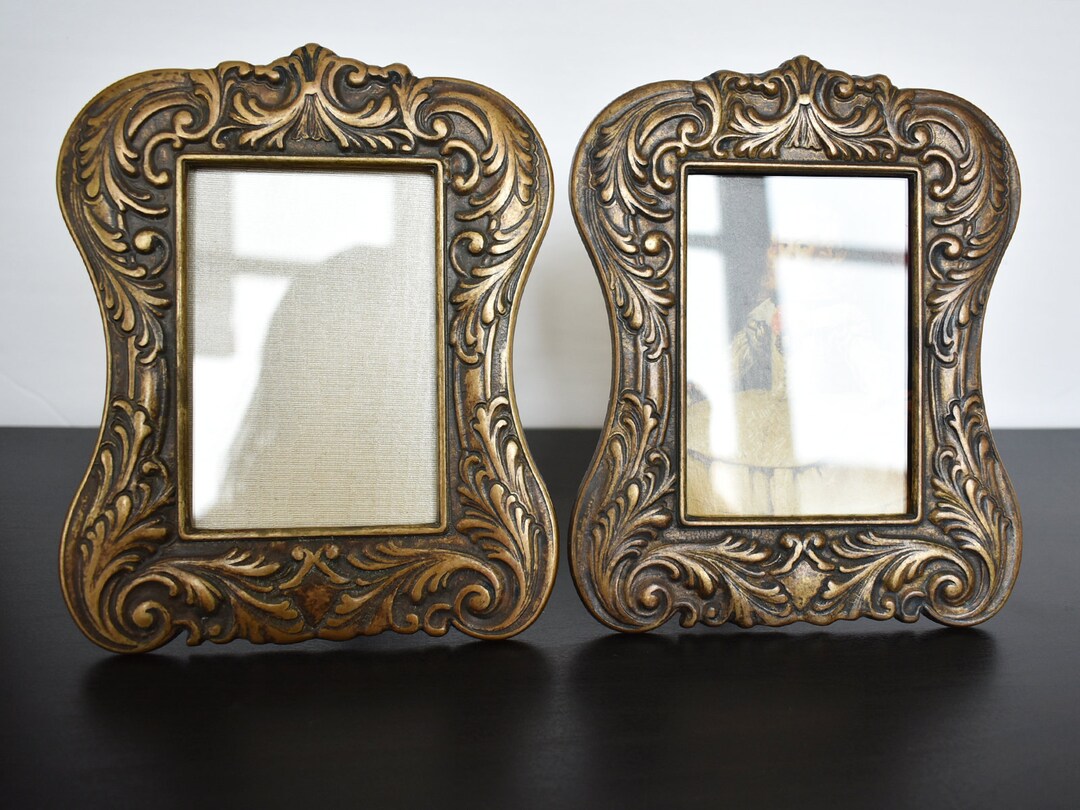 Vintage Harrogate House Brass Frames Pair, Decorated Solid Brass Small