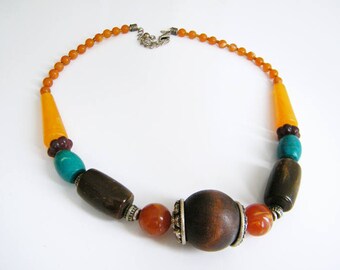 Avon Bakelite, Lucite and Wood Necklace, Vintage Signed Avon Statement Lucite Necklace