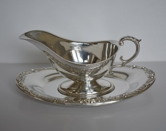 Silver Plated Gravy Boat with Under Plate EP Brass Vintage Gravy Server, Serving Dish Bowl, Elegant Table Setting