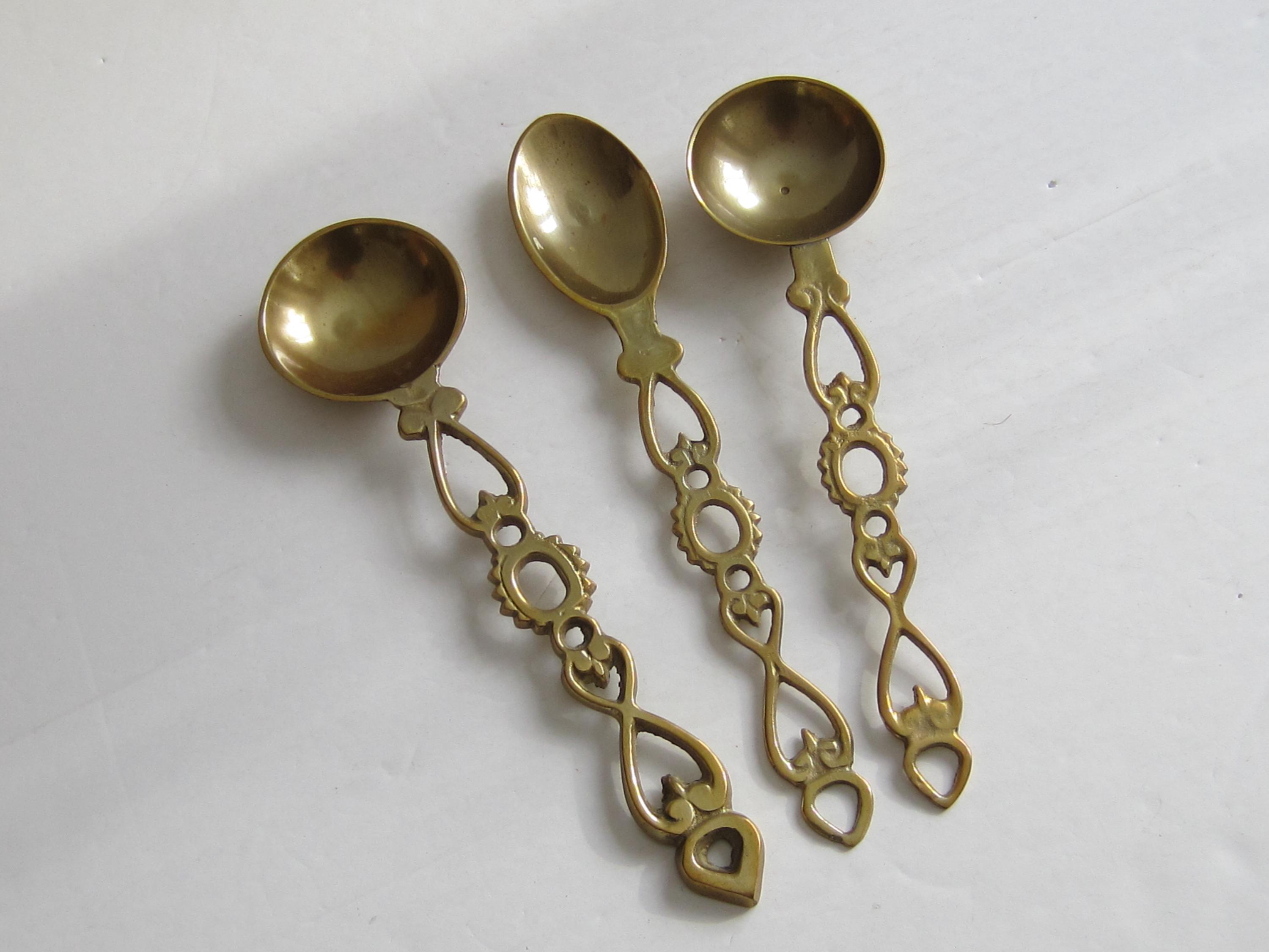 Brass Love Spoons Set of 3 Vintage Solid Brass Love Spoons Brass Decor