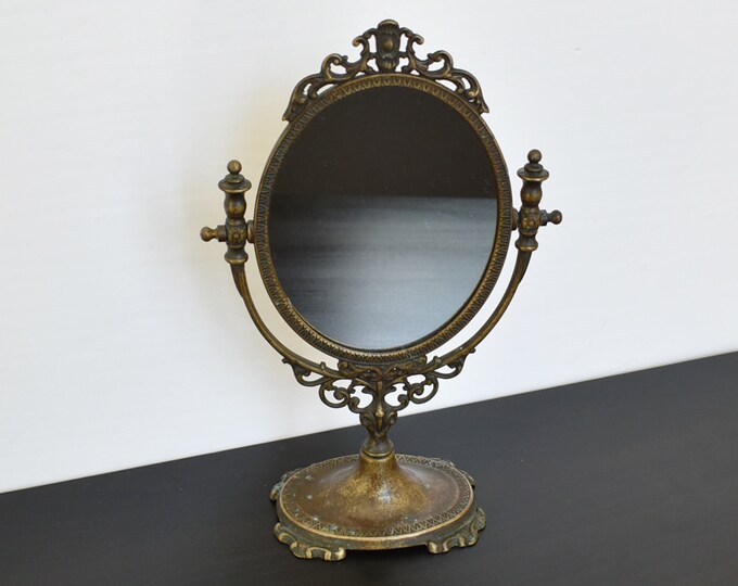 Vintage Brass Vanity Mirror Standing Mirror Decorated Solid Etsy