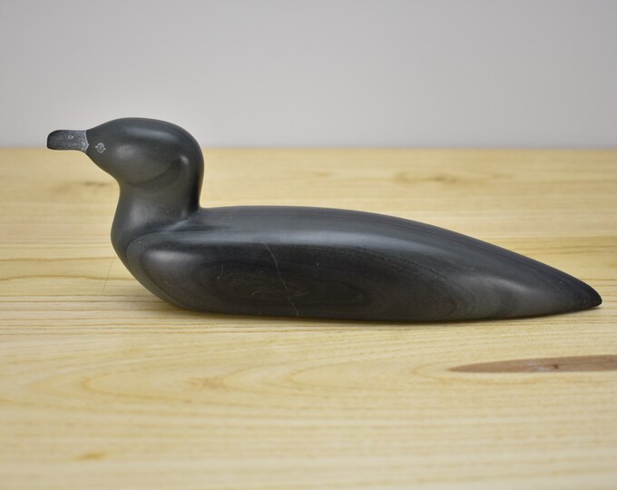 Signed INUIT Soapstone Art Carving Loon Bird, Signed With Syllabics Medium Size Eskimo Art
