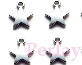 50 silver star charms 14mm metal REF534