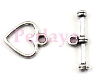 Lot de 20 fermoirs toggles argentés coeurs REF077