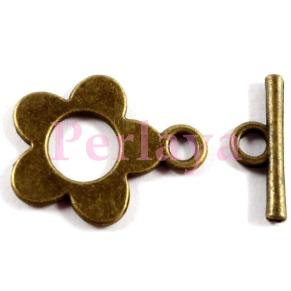 50 fermoirs toggles bronze fleurs en métal REF1292