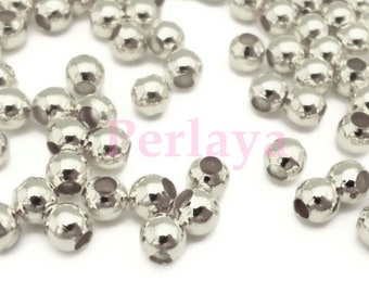 100 perles 8mm rondes en métal argentées REF282