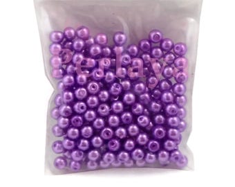 200 perles 4mm nacrées en verre violette REF1038