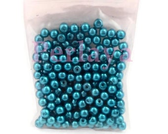 200 perles 4mm nacrées en verre turquoise REF136