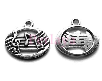 15 charms musical notes 19mm silver metal REF1374