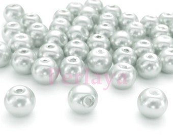 50 perles 8mm en verre nacré grises REF129