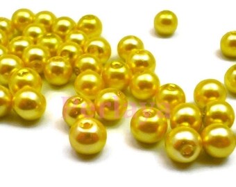 50 pearly 8mm pearly beads in yellow glass REF248