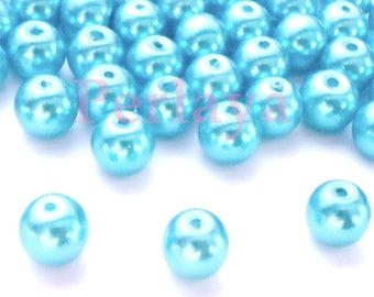 50 perles 8mm nacrées en verre bleu REF2597