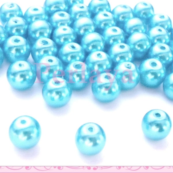 50 perles 8mm nacrées en verre bleu REF2597