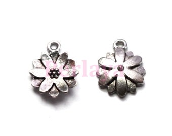 Lot of 30 14mm silver flower charms made of REF1171 metal