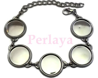 Pulsera de 1 cabujón de 18 mm de plata mate en metal con cadena de extensión REF1818