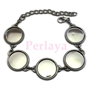 1 cabochon bracelet 18mm matte silver in metal with extension chain REF1818