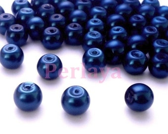 50 pearly 8mm pearly beads in blue glass REF785