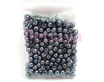 200 perles 4mm nacrées en verre gris hématite REF347