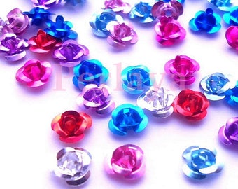 200 perles fleurs en forme de roses en aluminium 6mm REF1445X4