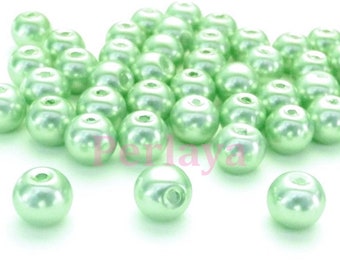 50 pearls 8mm in pearly green glass REF2420