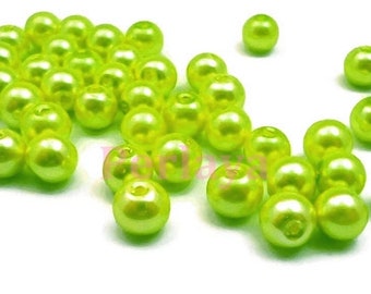 50 pearls 8mm in pearly green glass REF1248