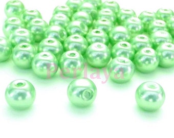 50 pearls 8mm in pearly green glass REF2248