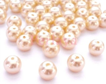 50 perles 8mm en verre nacré jaune REF264