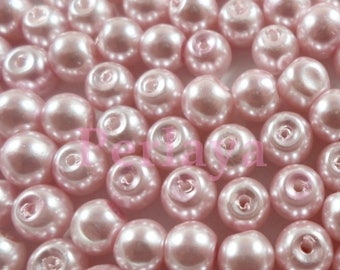 200 perles 6mm nacrées en verre rose REF519