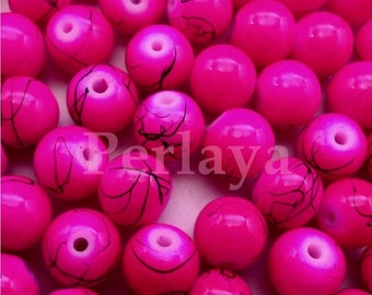 Lot de 100 perles en verre rose fushia 8mm effet filament REF2309