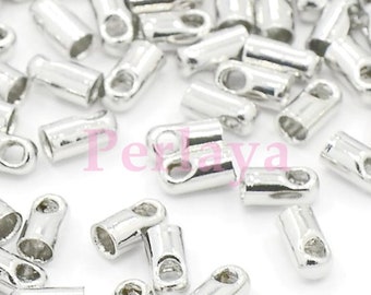 Set of 50 end caps with silver cord 7mm REF208