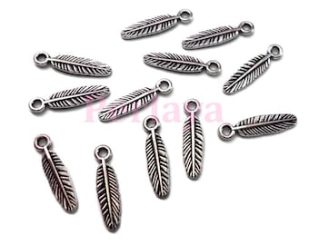 15 silver feather charms 20mm metal REF2545