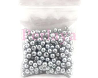 200 perles nacrées en verre grise 4mm REF897