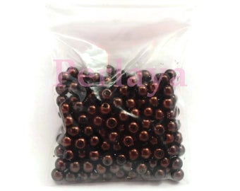 Lot de 200 perles nacrées en verre marron 4mm REF378