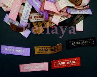 Mixed of 50 "hand made" label 4.5 cm pink, purple, red, black, Brown REF754