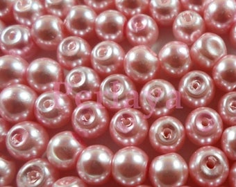 200 perles 6mm nacrées en verre rose REF1081