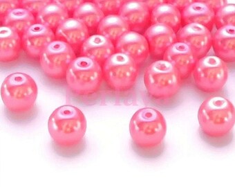 50 pearly glass beads 8mm pastel pink REF935