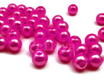 50 perles 8mm en verre nacré rose fushia REF2573