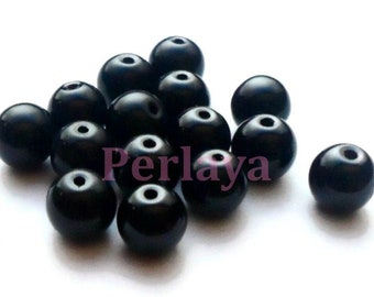 50 pearly glass beads 10mm black REF298